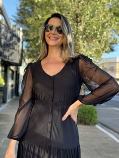 Vestido Longo Botões Preto