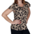 Blusa Feminina Onça Animal Print Manga Babado Viscolycra Laço Amarrar