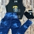 SET BATIK larga azul con celeste + REMERA o crop + MEDIAS