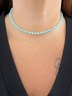 CHOKER CRISTAIS AZUL EM AÇO INOX