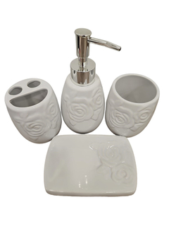 Set 4 Piezas Baño Ceramica Flores