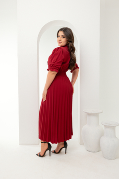 Vestido Plissado Laço Pescoço - loja online