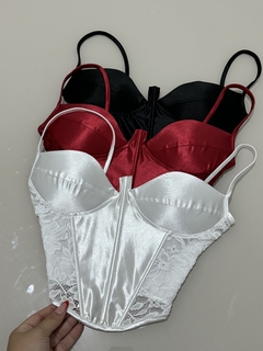 CORSELET MARI EM MALHA PRADA COM RENDA, BOJO, BARBATANAS E ZÍPER ATRÁS - comprar online