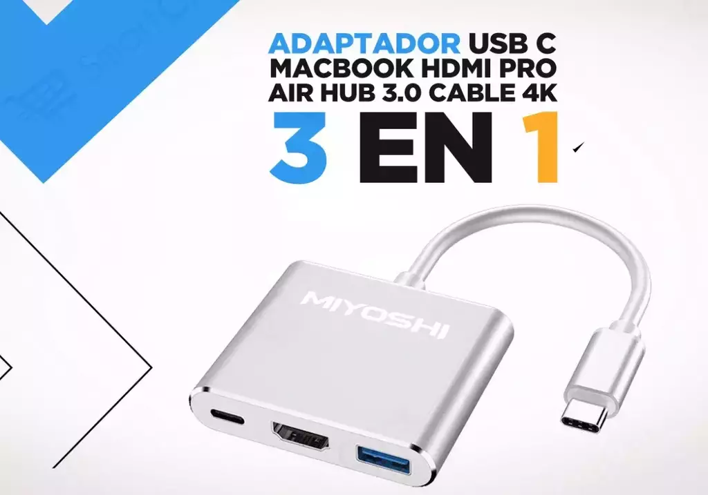 Adaptador Usb C Macbook Pro Air Hub 3.0 Cable Hdmi 4k 3 En 1