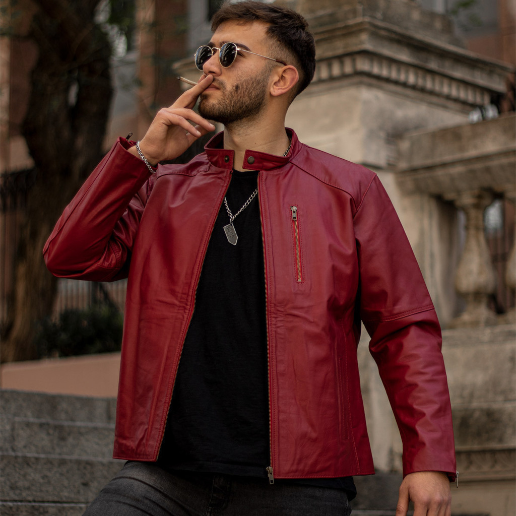 Chaqueta de piel roja hot sale