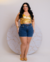 Shorts Jeans Plus Size Com Cinto Cintura Alta - Cbella Jeans