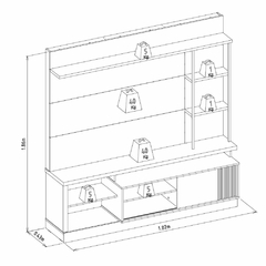 Home Theater Pizzoli 01 porta deslizante, 05 prateleiras e espelho, Padrao - Carvalho / Off White - comprar online