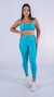 Conjunto Fitness Top Frente Única e Calça Básica Turquesa Canelado