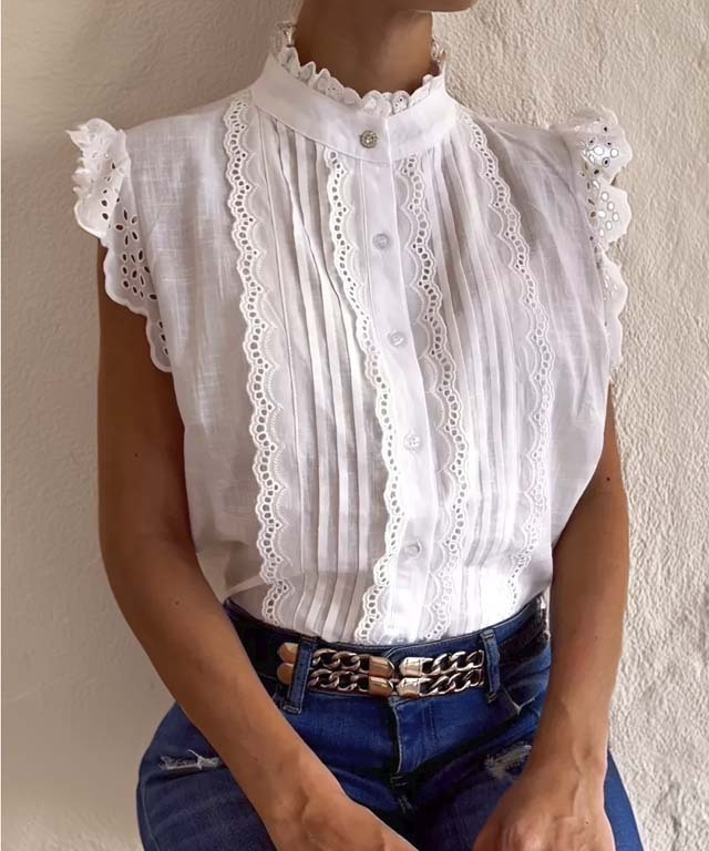 Camisa Broderie y volados Sarah Marinha Boutique