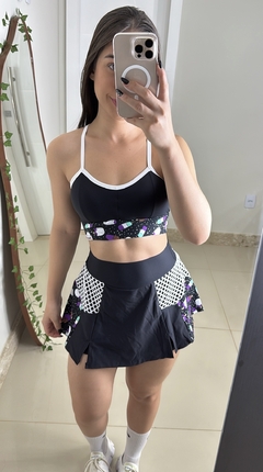 Conjunto de short saia poliamida preto com estampa picolé - comprar online