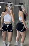 Conjunto de short duplo poliamida preto com branco