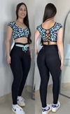 Conjunto de legging empina bumbum poliamida preto com animal print