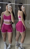 Conjunto de short empina bumbum brocado tons de rosa