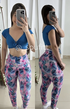 Conjunto de legging empina bumbum poliamida estampa flamingo com folhagem - comprar online