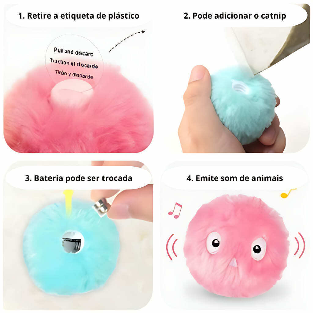 Bola Interativa de Pelúcia para Gatos: Diversão e Saúde p/ Seu Feli