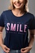 Camiseta Feminina Smile Azul Marinho Uzzy Algodão