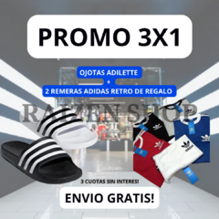 OJOTAS ADILETTE + 2 REMERAS ADIDAS RETRO - ¡OFERTA 3X1!