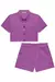 CONJUNTO CAMISA CROPPED E SHORTS EM SARJA COM ELASTANO ROXO 74273