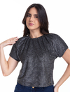 Blusa Mg Curta Preto/Prata Malha 2610287