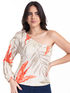 Blusa Mg Longa Estampado/Laranja Malha 2610292