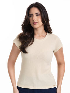 Blusa Baby Look Marfim Malha Kamy 2890654