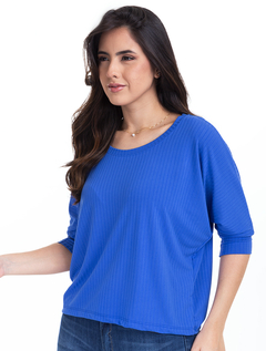 Blusa Ampla Azul Bic Malha Canelada 2890669