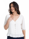 Blusa Cropped Off White Tecido Plano 2910040