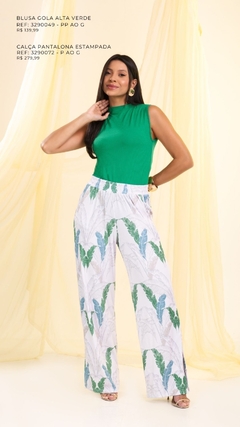 Calça Pantalona Estampado Malha Canelada - 3290072