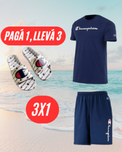 PROMO CHAMPION-3X1-REMERA+BERMUDA+OJOTAS