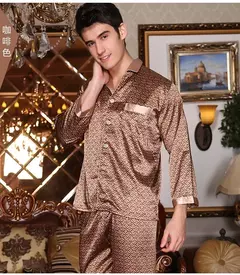 Conjunto de pijama de seda fino masculino, manga comprida e calça curta, pijama, calça para dormir na internet