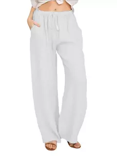 Calça de cintura alta de perna larga feminina, calça de linho de algodão, monocromática, cânhamo, casual, respirável, esportiva, solta, feminina, verão, outono - loja online