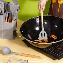 Kit Completo Jogo Utensílios C/19 Peças de Cozinha Com Tábua em Silicone Espátula Faca Tesoura - Wolf Magazine