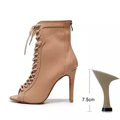 Mulher marrom latin zip up dança booties mulher salto alto stiletto meia bootie - comprar online