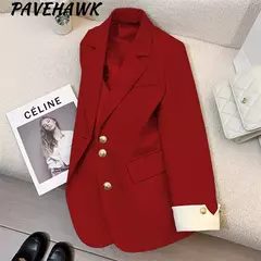 Blazers de peito único para mulheres, blazer entalhado, jaquetas femininas, roupas casuais, manga comprida, chique, monocromático, escritório, outono e inverno - comprar online