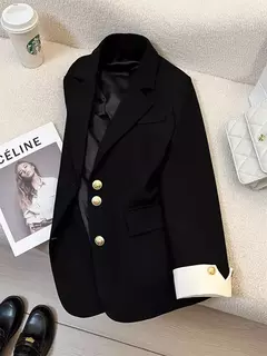 Blazers de peito único para mulheres, blazer entalhado, jaquetas femininas, roupas casuais, manga comprida, chique, monocromático, escritório, outono e inverno