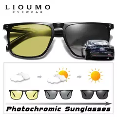 Óculos de sol fotocromático quadrado para homens e mulheres, óculos de sol polarizados para condução, visão diurna e noturna, antirreflexo, marca