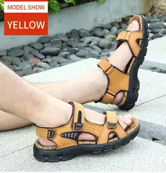 Venda quente sandálias masculinas de verão ao ar livre antiderrapante sandálias de praia masculinas feitas à mão sapatos masculinos de couro genuíno moda tênis na internet