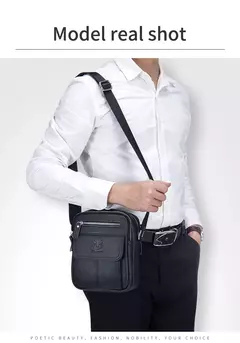 Imagem do Bolsa de Ombro Casual Masculina Bullcaptain, bolsa mensageiro de negócios, mini bolsa de couro de vaca de alta qualidade, bolso de grande capacidade