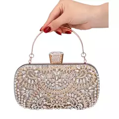 Embreagem noite diamante para mulheres, mini bolsa dourada, bolsa de ombro corrente, pequena oca flores de cristal, bolsa para festa de casamento - comprar online