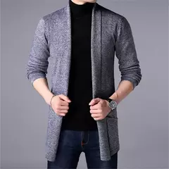 Jaqueta de cardigã de malha longa masculina, suéter casual, casaco fino, monocromática, moda, nova, outono, 2024