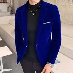 Blazer de veludo dourado masculino, terno slim fit, jaqueta casual, traje de cantor noivo, vestido de noite formal de alta qualidade, moda outono e inverno - comprar online