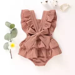 2023 Verão Bebê Recém-nascido Meninas Bodysuits Roupas Princesa Ruffle Algodão Macacão Bonito Criança Backless Lace Up Bow Beach Outfits