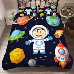 Imagem do 3d jogo de cama espaço astronauta capa edredão com fronha conjunto cama para crianças quarto decoração meninos conjunto lençóis