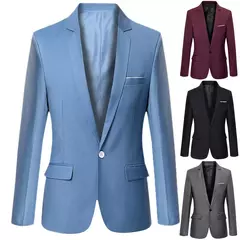 Blazer fino monocromático para homens, jaqueta de escritório masculina, tamanho grande, preto e azul, casaco de casamento coreano - loja online