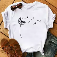 Imagem do Maycaur-camiseta estampada dente-de-leão fofa para mulheres, camiseta estampada gráfica dos desenhos animados, camisa branca casual para senhoras, camiseta nova e engraçada