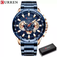 Imagem do Curren-relógio de pulso casual masculino, pulseira de aço inoxidável, mostrador grande, quartzo, com slots luminosos, cronógrafo esportivo, novo