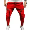 Calça cargo multi-zíperes masculina, calça com bolsos de cordão, calça harém, streetwear casual, estilo hip-hop, monocromática, moda