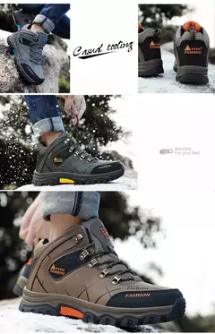 Imagem do Botas de neve de couro impermeáveis para homens, tênis super quentes, botas de caminhada ao ar livre, sapatos de trabalho, marca de inverno, tamanho 39-47