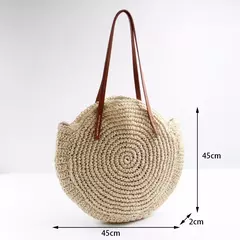 Bolsa de ombro redonda de palha de verão, bolsa de mão feminina de grande capacidade, artesanal, bolsas de praia de vime da moda, bolsa de mão, férias - comprar online