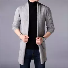 Jaqueta de cardigã de malha longa masculina, suéter casual, casaco fino, monocromática, moda, nova, outono, 2024 - loja online